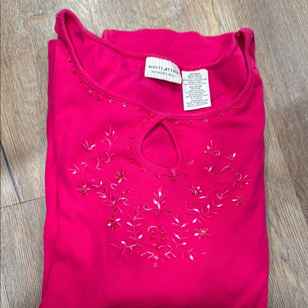 White Stag Women's Pink Embroidered Top 3/4 sleeves